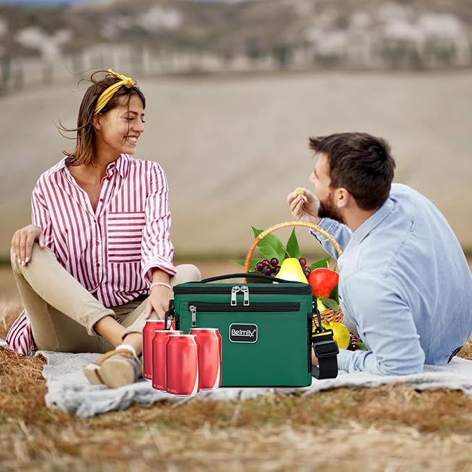 BEIMILY Lunch Box for Men/Women,Small Insulated Lunch Bag,Reusable LunchBox for work Picnic Beach,Leakproof Soft Cooler Tote Bag Organizer with Adjustable Shoulder Strap for Adults(Blackish Green)