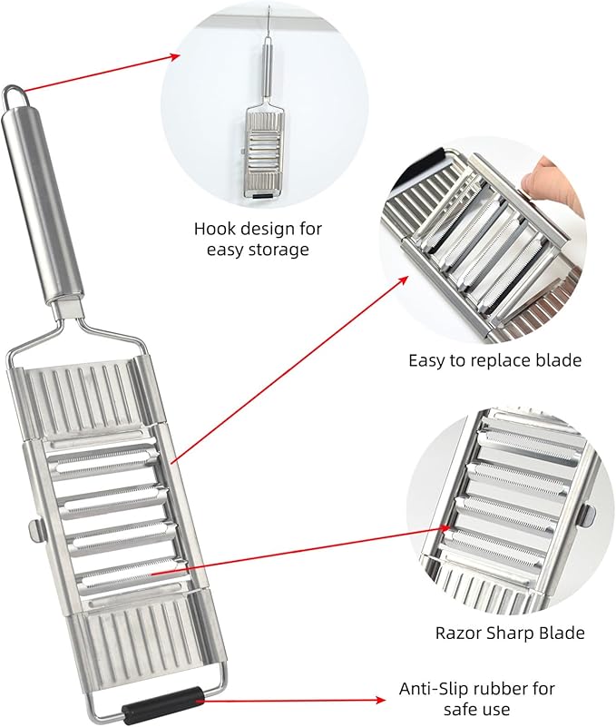 4 in 1 Vegetable Slicer Set, Stainless Steel Cheese Grater & Vegetable Chopper, with 4 Multifunctional Adjustable Blades for Cheese, Vegetables, Ginger, Fruit, Chocolate
