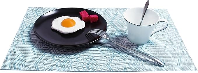 Placemats, Placemats for Dining Table Set of 4, Kitchen Table Mats Heat-Resistant Non-Slip Washable PVC Woven Vinyl Place Mats for Dining Room Table Decoration (Set of 4, 3D Blue)