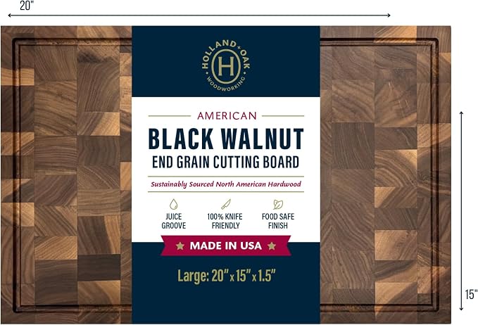 Handmade Walnut Cutting Board – Wooden Chopping Board with Juice Groove and Handles – Durable, Knife-Friendly, and Made in the USA (Large)