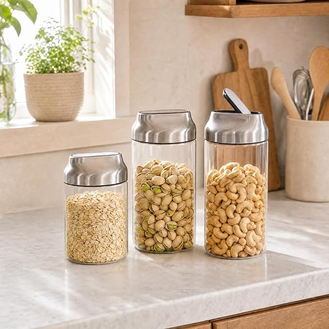 Aelga Glass Storage Jars with Lids - 44oz Sugar Coffee Canister Clear Airtight Food Containers for Coffee Beans, Pasta, Nuts, Cereal & More