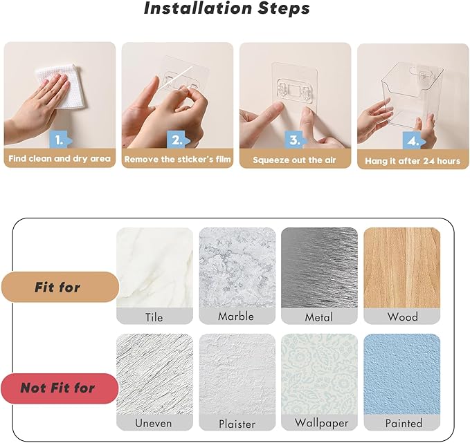 8-Pack Cabinet Door Organizer Adhesive, Hanging Storage Bins, Stick on Small Wall Basket, Makeup Organizer Caddy, Under Inside Cabinet Storage Container for Kitchen, Bathroom Organizer, Office, Dorm
