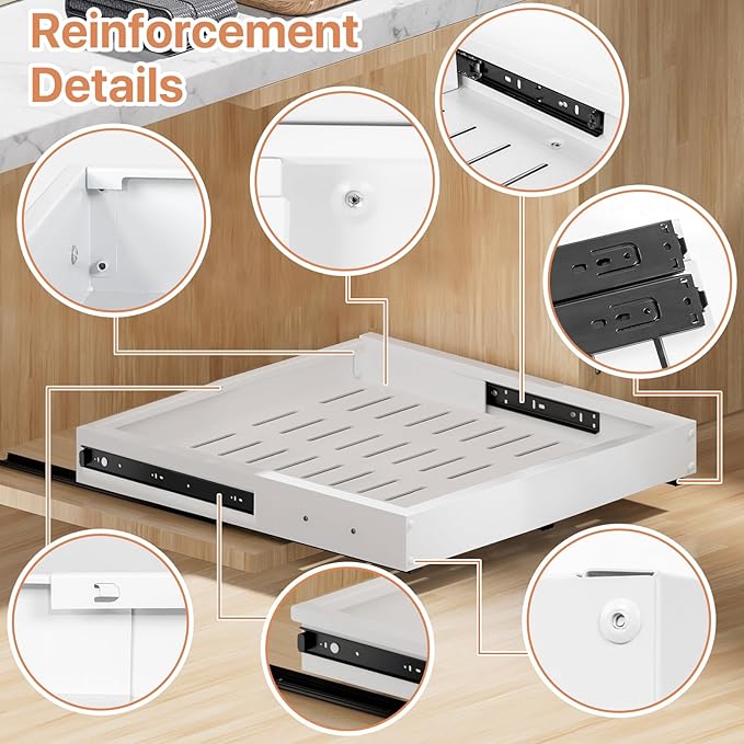2 Pack Pull out Cabinet Organizer, Width (12"-19") Depth (17"-23"), with 3 Rails Adjustable Slide, Expandable Pullout Drawers for Cabinets, No Drill Adhesive Kitchen Drawers for Pantry Shelves