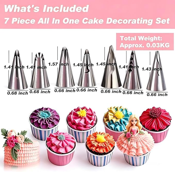 10pcs Cake Decorating Icing Piping Tip Set, Pleated Skirt PipingNozzles Set Ruffle Piping Tips Stainless Steel Frosting TipsDecorating Tips for Cake Cupcakes Cookies with A Cleaning Brush(10pcs)
