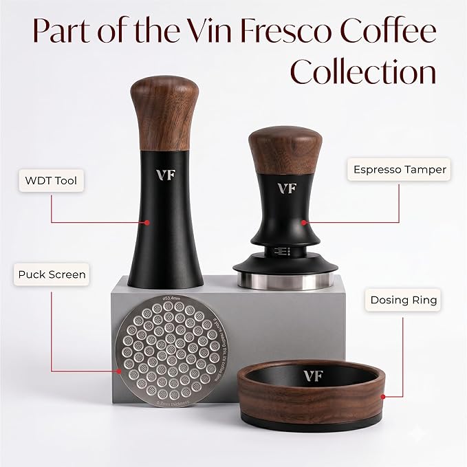 Espresso Tamper for 54mm Portafilter – Adjustable Depth Spring Loaded Tamper for Consistent Tamping – Barista Coffee Press Tool with Stainless Steel Base – Black & Walnut