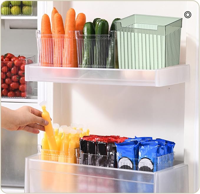 Clear Plastic Storage Bin, Refrigerator Organizer Bin, Translucent Multifunction Freshness Keeping Refrigerator Storage Organizer Bin for Fruits and Vegetables (Dark Green)