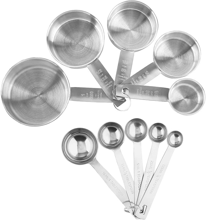 Stainless Steel Measuring Cups And Measuring Spoons 10-Piece Set, 5 Cups And 5 Spoons