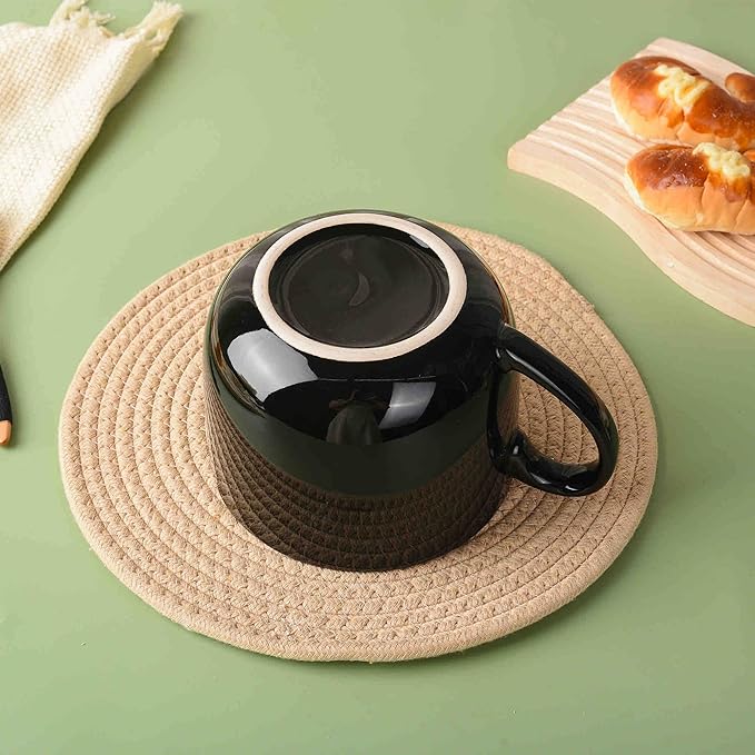 50oz lagrge Ceramic Soup Mug with Handles for Coffee, Tea, Ice Cream, Cereal (Black)