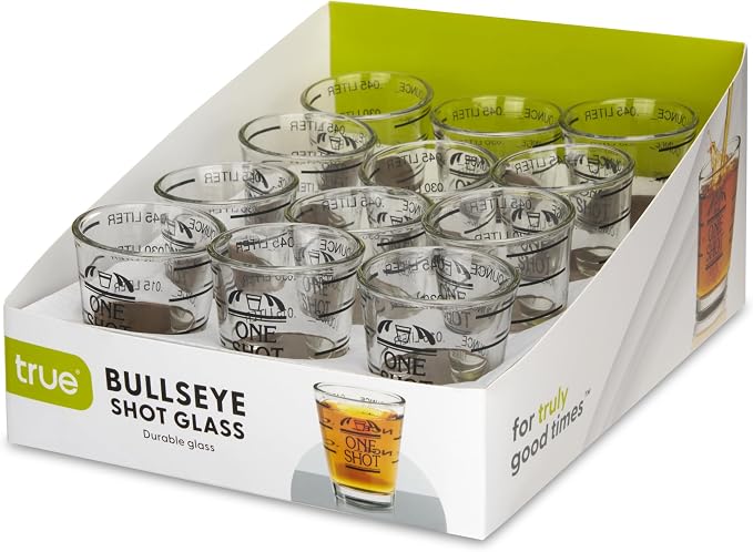 True Bullseye Measuring Shot Glasses, Shot Glass with Measurements for Bartending, Bar Measuring Cups for Cocktails, Spirits, Home Bar Accessories, Barware Essentials, 1.5 oz, Set of 1