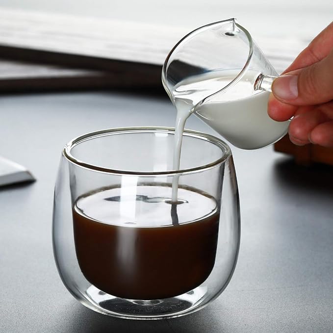 Yarlung 4 Pack Measuring Cups Espresso Shot Glasses, Double Spouts Espresso Cup Glass Graduated 75 ML/ 2.5 OZ for Milk Pitcher, Coffee Maker Accessories
