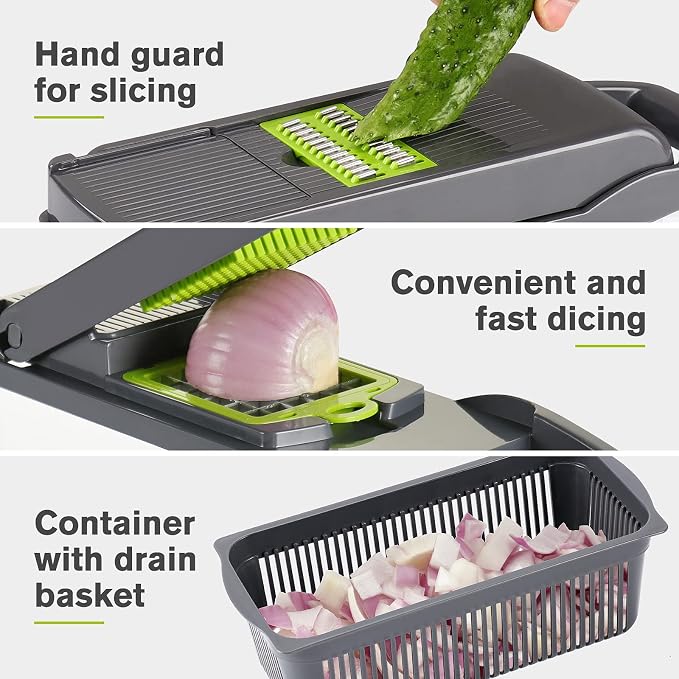 KEOUKE Rotary Cheese Grater with 12 in 1 Multi-functional Vegetable Chopper
