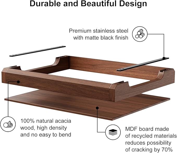 17 Inch Acacia Wood Ottoman Tray for Living Room, Wooden Serving Tray with Metal Handles, Large Serving Trays for Ottoman, Eating Food on Couch, Decorative Trays for Coffee Table, Bathroom, Home Decor