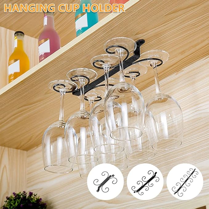 Wine Glass Rack Stemware Rack Under Cabinet Wine Glass Holder Wire Hanging Holds for Cabinet Kitchen Bar (12 Holder)