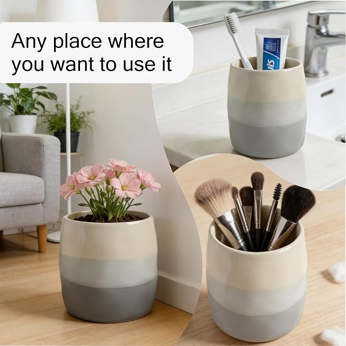 Large Ceramic Utensil Holder for Kitchen Counter, Modern Utensil Crock Organizer (Grey)