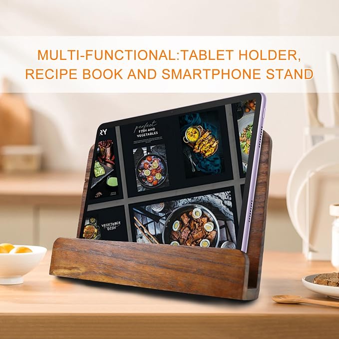 Heavy Duty Cookbook Stand for Kitchen, Recipe Book Holder for Kitchen Counter, Easily Keeps Cook or Recipe Books Open for Convenient Cooking, Rustic Cook Book Holder Stand (Rustic Brown)