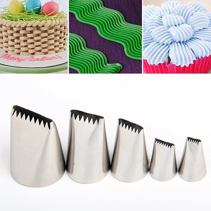 5PCS Basketweave Piping Tip Set, Stainless Steel 3D Half Row Icing Nozzles Braided Flower Cake Decorating Tools for Pastry and Fondant,Suitable for cakes, cupcakes