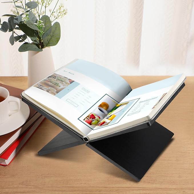 Geetery Book Stand Book Holder for Display Reading Textbook Holder Open Display Stand for Open and Closed, Cookbook, Magazines, Textbooks, Recipe(Black)