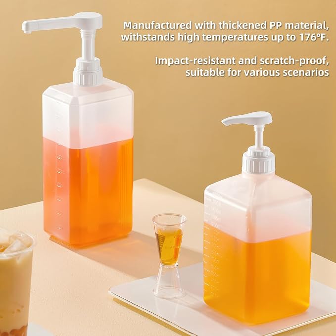 Large Capacity Syrup Dispenser for Coffee Bar, Pump Dispenser 54oz 1600ml PET Syrup Bottle w Measuring Cup and Funnel, Dispenser Bottle w Upgraded Pump
