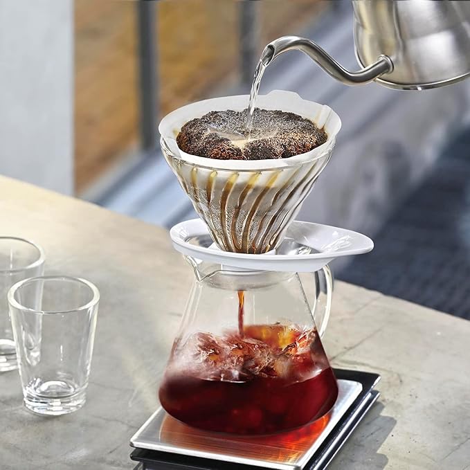 HARIO VDGR-02-W V60 Heat-resistant Glass Transmission Dripper 02 for 1 to 4 Cups, White, Made in Japan