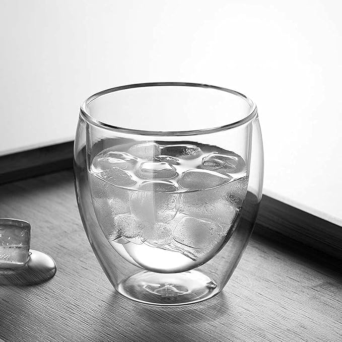 5.5oz Glass Coffee Mugs Set of 4, Double Walled Espresso Cups for Latte Cappuccino Cocoa Milk Cafe Juice, Clear Glass Tea Cup Set Glassware Gift for Christmas Birthday (5.5oz-4Pack)