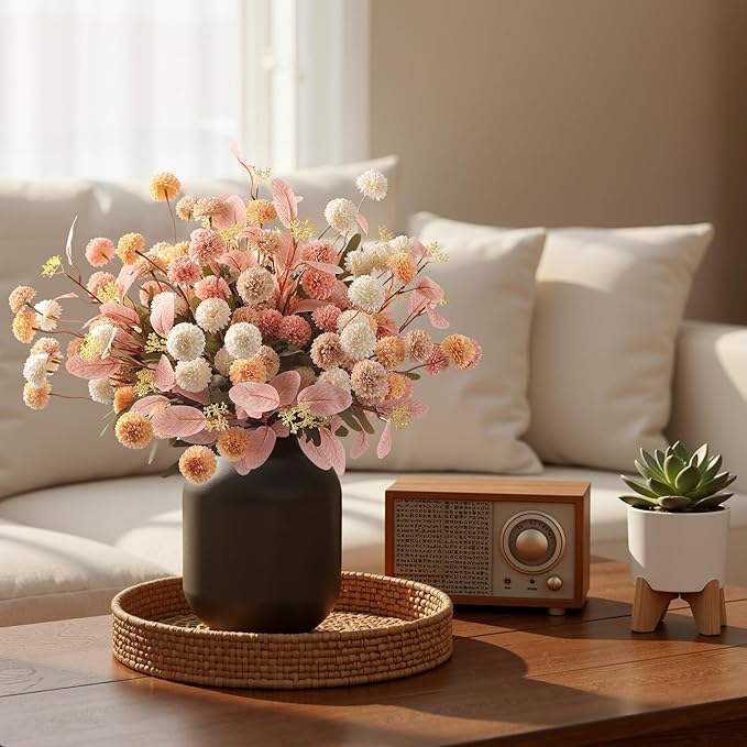 Alupssuc 16 PCS Faux Flowers for Vase Artificial Silk Mums with Eucalyptus, Fake Chrysanthemum Floral with Adjustable Long Stem for Dining Table Centerpiece Home Decoration Indoor, 4 Colors