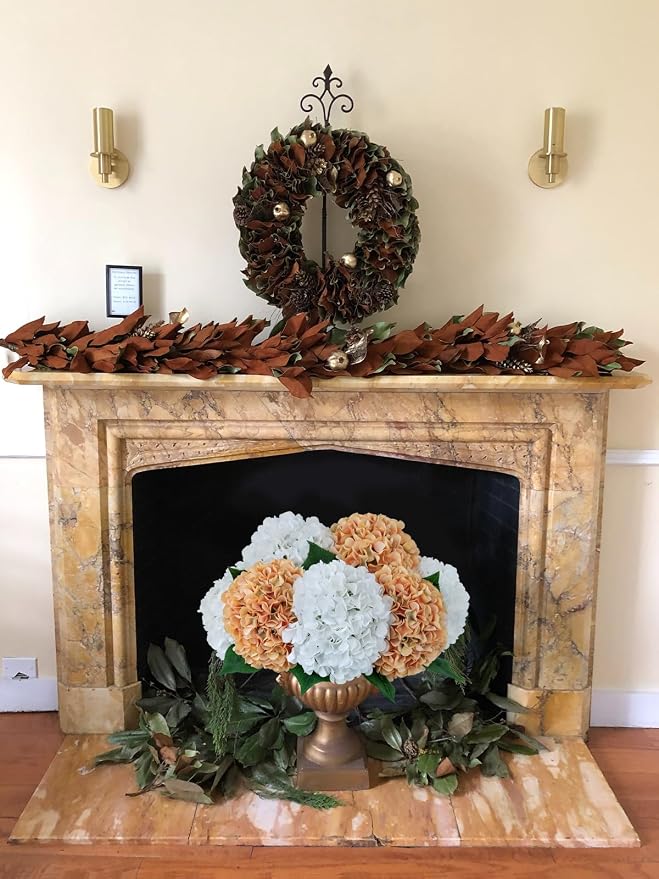 ZYTUYO 5 Pcs Peach Orange Silk Hydrangeas Artificial Flower Boho Dried Touch 20'' Faux Hydrangeas for Indoor Home Decor Kitchen Living Room Outdoor Porch Wedding Flower Arrangement