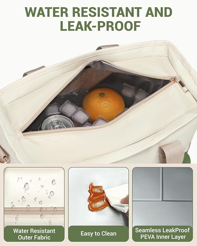 RalChyez Lunch Box for Women, Large Lunch Tote Leakproof Adult Lunch Bag Insulated Lunch Cooler Purse with Storage Pocket for Work Picnic Beach Trip Green