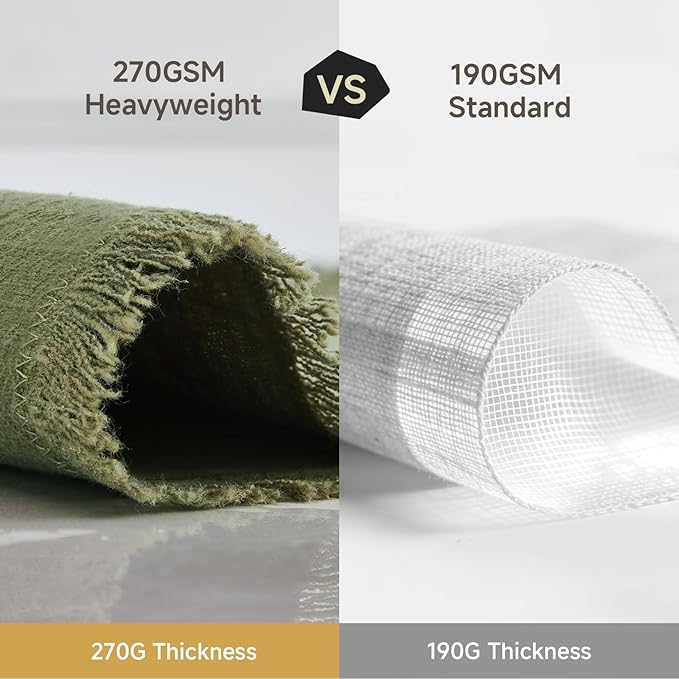 KINGSTONE 14 x 72 Inches Frayed Edge Table Runner, 270G Heavyweight Sand Washed Slub Texture Cotton Linen for Modern Farmhouse, Rustic Home Decorations Dining Room Wedding Boho Decor, Moss Green