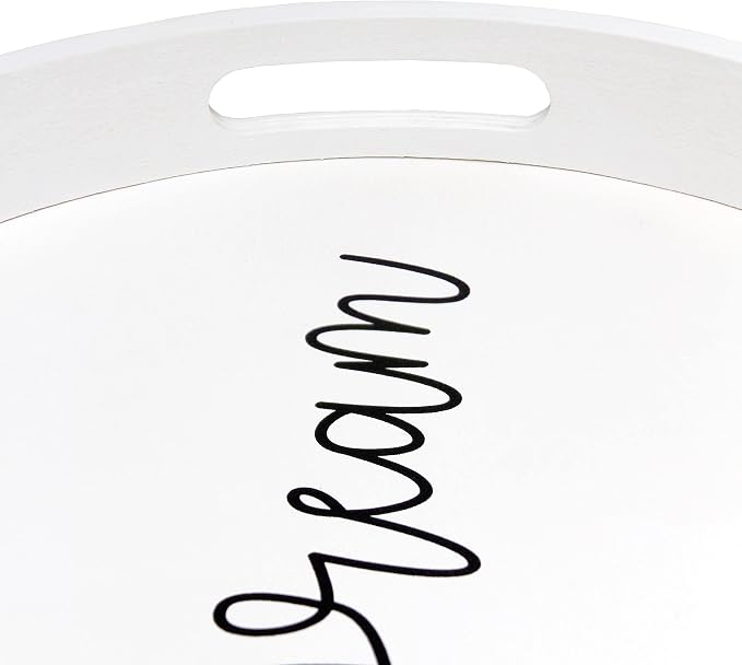 Elegant Designs HG2013-WDR Decorative 13.75'' Round Wood Serving Tray w/Handles, Dream, White Wash Dream