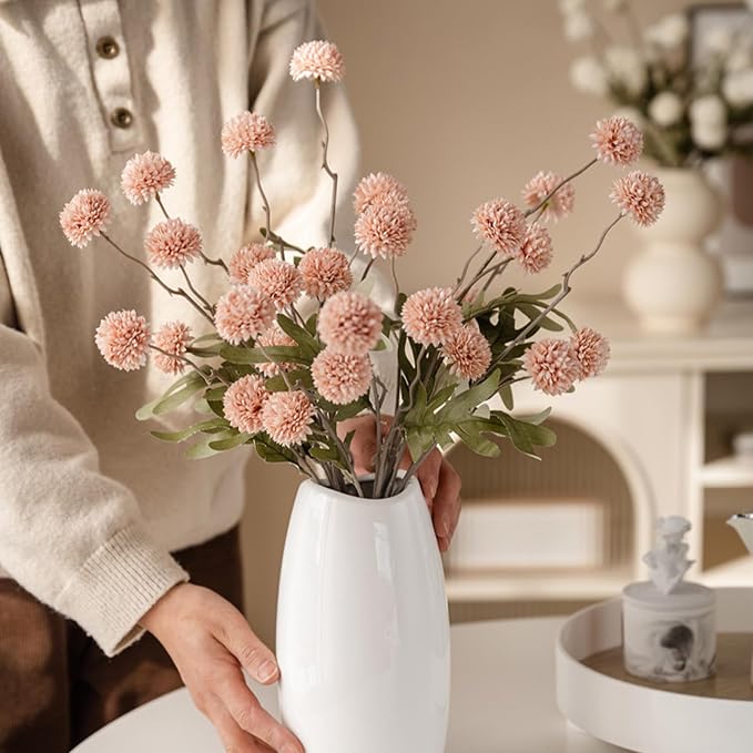 10pcs Faux White & Pink Kiku Flowers, 5 Heads Each Stem & 4 Branches Eucalyptus Stems, Artificial Small Mini Chrysanthemum Flowers for Aesthetic Room Decor, Floral Arrangements Centerpiece