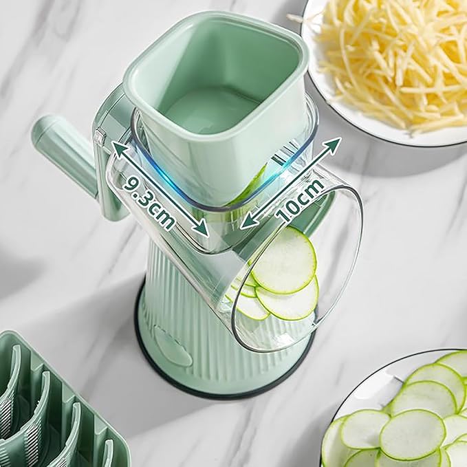 5 In 1 Rotary Cheese Grater Vegetable Slicer for Kitchen, Carrot Shredder Tool-Food Shredders with 5 Sets Interchangeable Blades And Strong Suction Base (Green)