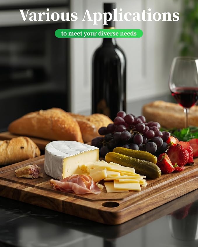Kitsure Acacia Wood Cutting Board - Multi-Sizes Wooden Cutting Boards for Kitchen, Convenient Kitchen Essentials with Deep Juice Grooves, Cutting Board for Chopping & Serving, Large