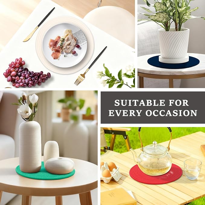 Round Placemats Set of 6, Cotton Rope Woven Table Mats, Hot Pads for Kitchen, Non Slip Heat Resistant Place Mats, 13 Inches Braided Placemat for Farmhouse Decor and Kitchen Table Decor (Cream)