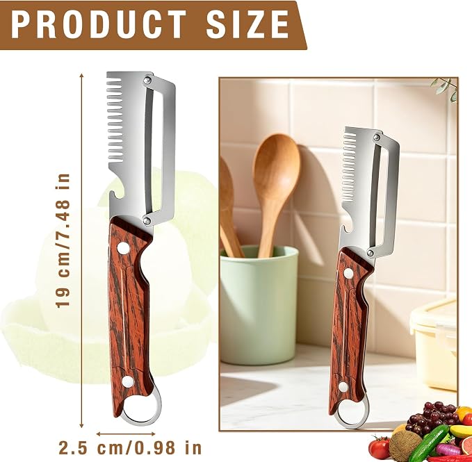3-1 Multi-functional Vegetable Peeler, 2026 New Stainless Steel Peeler with Wooden Handle & Bottle Opener and Grater, Kitchen Tool Peeler for Peeling Fruits and Shredding Scallions