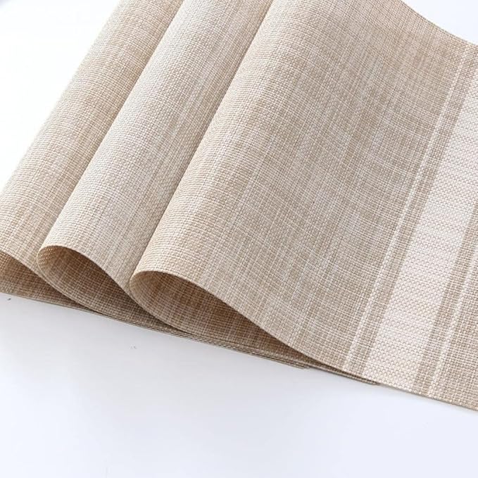 Placemats, Placemats for Dining Table Set of 4, Kitchen Table Mats Heat-Resistant Non-Slip Washable PVC Woven Vinyl Place Mats for Dining Room Table Decoration (Pack of 4, Beige)