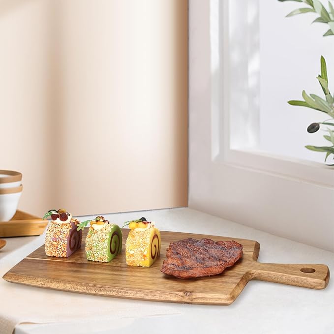 Acacia Wood Cutting Board with Handle Large Charcuterie Boards Wooden Chopping Board Decorative Big Cutting Boards for Kitchen Meat Teak Bread Cheese Board Platter Butcher Block Food Serving Tray