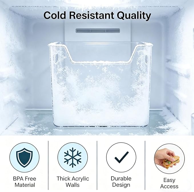 2026 New Crystal Clear Freezer Storage Bins, Clear Plastic Bins for Refrigerator & Pantry, Refrigerator Organizers, Stackable Kitchen Cabinet Organizers with Handles (Transparent white, 4L)