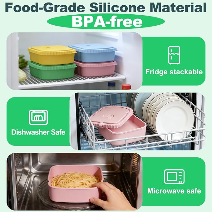 2 Pack Silicone Sandwich Container, Reusable Sandwich Bento Box with Lid for Lunch Fruit Snacks Bread, Colored Toast Shaped Container, Silicone Snack Containers for Office Picnic Travel Meal Prep