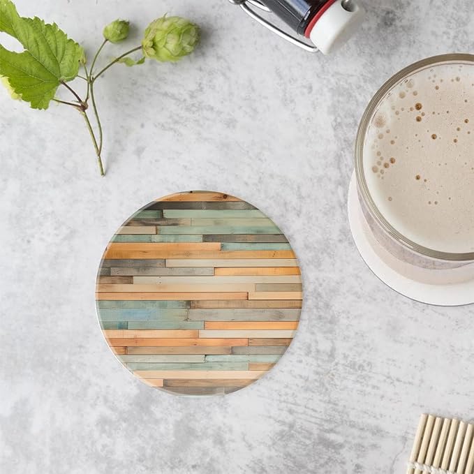 Wood Plank Wall Exquisite Set of 4 Ceramic Coasters with Holder,Absorbent Drink Bar Coasters,Table Coasters