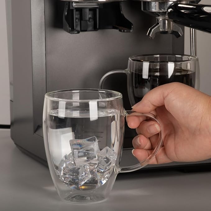 Espresso Cups Set Of 2, Double Walled Glass Coffee Mugs with Handle,Insulated Layer Coffee Cups,Clear Borosilicate Glass Mugs,Perfect for Cappuccino,Tea,Latte,Espresso (12oz-4Pack)
