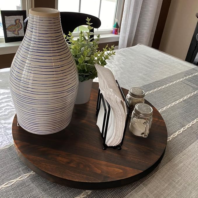 15 Inches Black Walnut Wood Lazy Susan, Solid Wooden Round Kitchen Turntable Rotating Tray