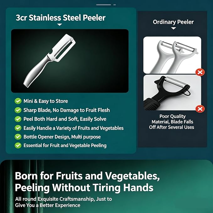 Stainless Steel Vegetable Fruit Peeler with Bottle Opener - Multifunctional Vegetable Peeler for Kitchen - Bladed Food Peeler