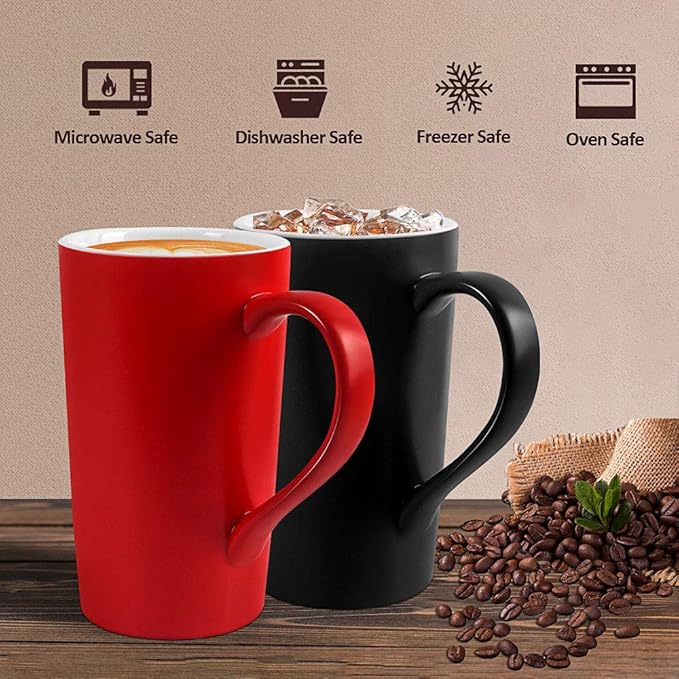 20 oz Large Coffee Mugs, M007 Plain Tall Ceramic Cup with Handle for Dad Men, Set of 2, Christmas Red