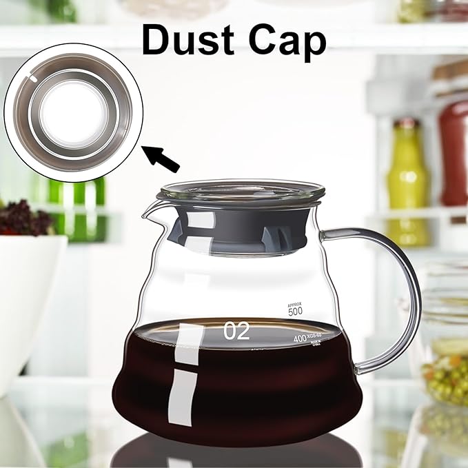 gegewawa Pour Over Coffee Maker Set 20 OZ, Borosilicate Glass Coffee Server with 50 pcs Paper Filter, Pour Over Coffee Dripper Carafe for Home Cafe Restaurant Camping