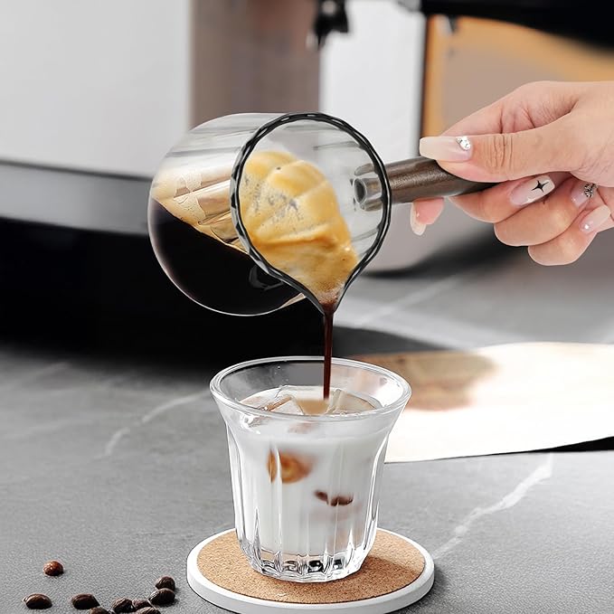 2Pcs Espresso Shot Glass, 6oz Espresso Cups with 2Pcs Coffee Measuring Spoon, Expresso Shot Cup with V-Shape Mouth, Milk Frothing Pitcher, Glass Measuring Cup Expresso Accessories (Grey)