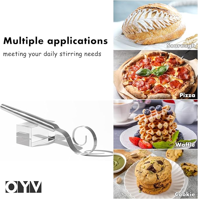 OYV 12-Inch Seamless Dough Whisk, 18/10 Stainless Steel Bread Whisk, Danish Whisk for Sourdough, Pizza, Cookies, Pancake & Waffle, Easy to Clean Sour Dough Tools