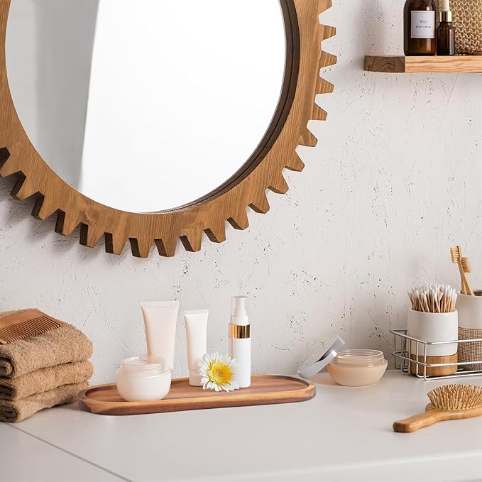 Wooden Decorative Trays 1PCS Farmhouse Wood Tray Bathroom Vanity Bathroom Counter Wood Trays Home Rustic Decor Trays, Bathroom Tray Countertop, Wooden Trays for Decor Vanity Trays