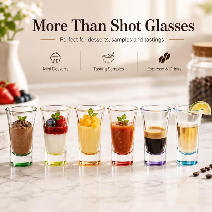 18 Pack Shot Glasses,2 oz Colorful Shot Glass with Heavy Base,Shot Cups for Whiskey,Vodka,Espresso - Durable Tequila Glasses for Home, Bars & Parties