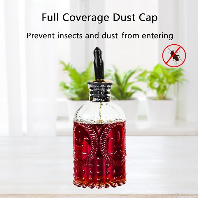 Glass Coffee Syrup Dispenser Bottles Set - 5 Pack 8oz Vintage Embossed Simple Syrup Bottles with Pour Spouts, Labels, Funnel 、Cleaning Brush, Perfect for Coffee Bar, Cocktails, Liquor,Coffee Syrups
