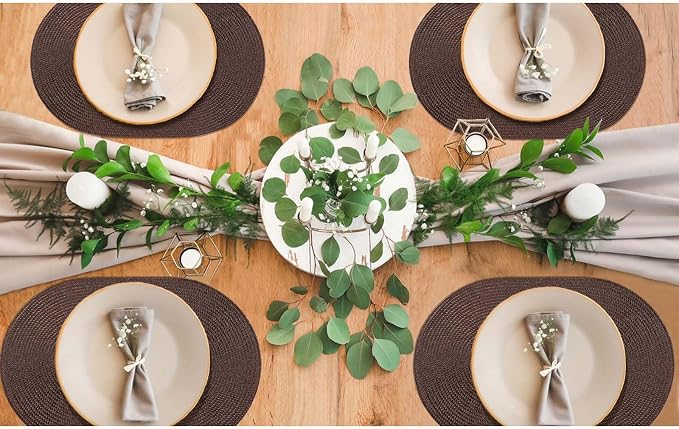 AHHFSMEI Placemats Set of 4 for Dining Table Washable Woven Non-Slip 18x12 inches Placemat Heat-Resistant Durable Table Mats for Dining Table Easy to Clean (Oval Brown, 4)